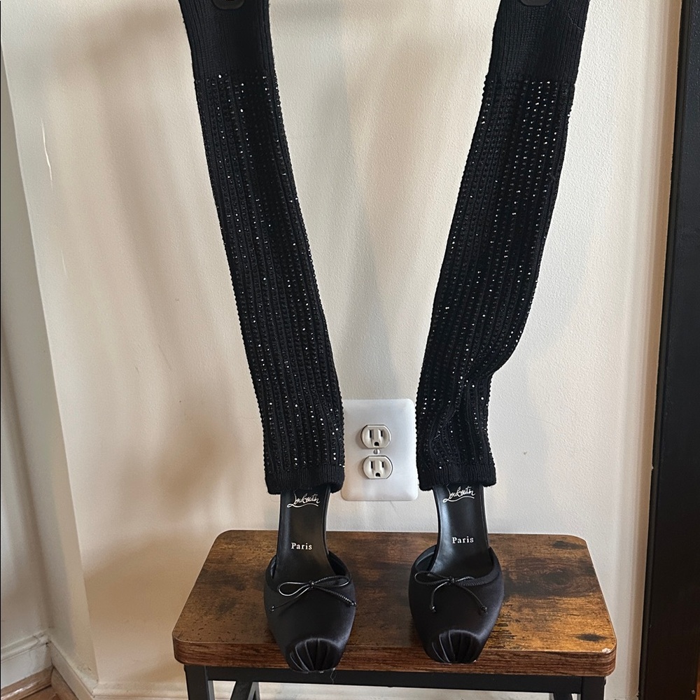 Christian Louboutin Cassia Annmac Black Knit Stiletto Heels *This Season!*